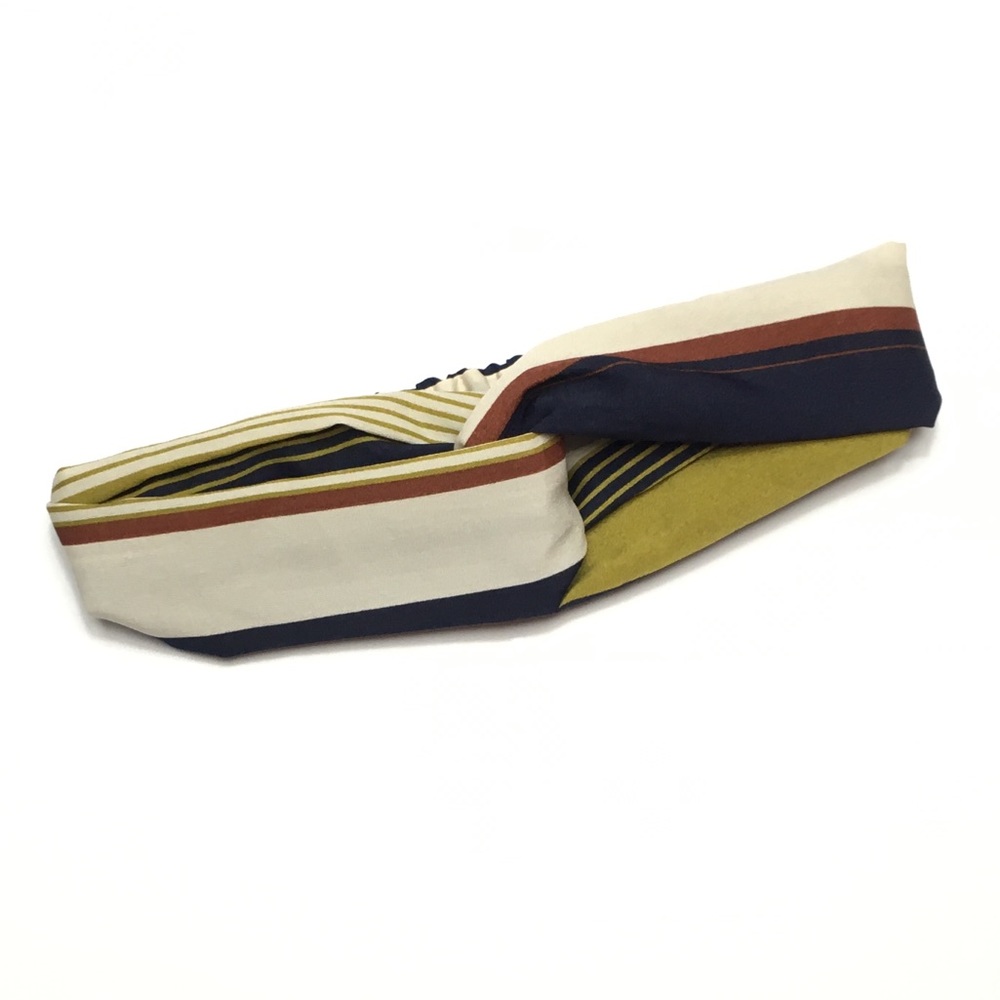 Cream, Burgundy Striped Boho Twist Headband
